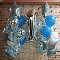 Набор шаров "1 годик в нежно голубом цвете" фото в интернет-магазине Волшебный праздник